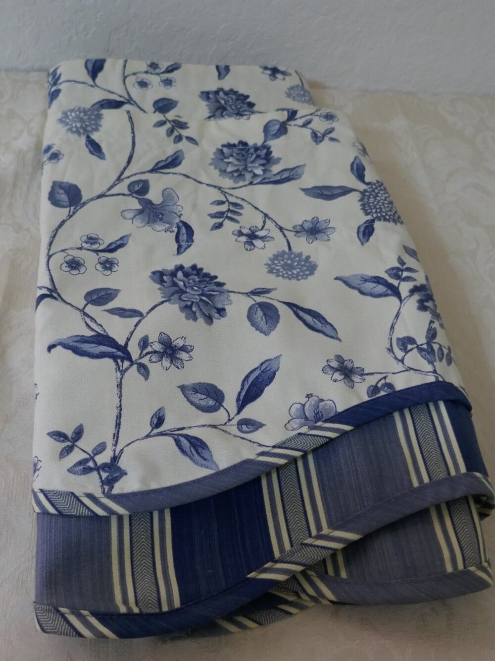 Waverly Williamsburg Nassau Blue White Floral Scallop Valance Set of 2 - 76"x16"